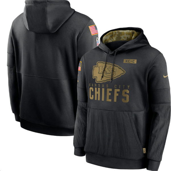 Men's Kansas City Chiefs Black NFL 2020 Salute To Service Sideline Performance Pullover Hoodie